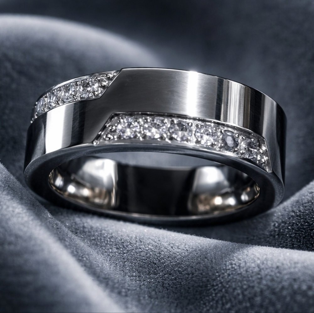 Men’s Stainless Steel CZ Crystal Wedding Band – Engagement & Eternity Ring